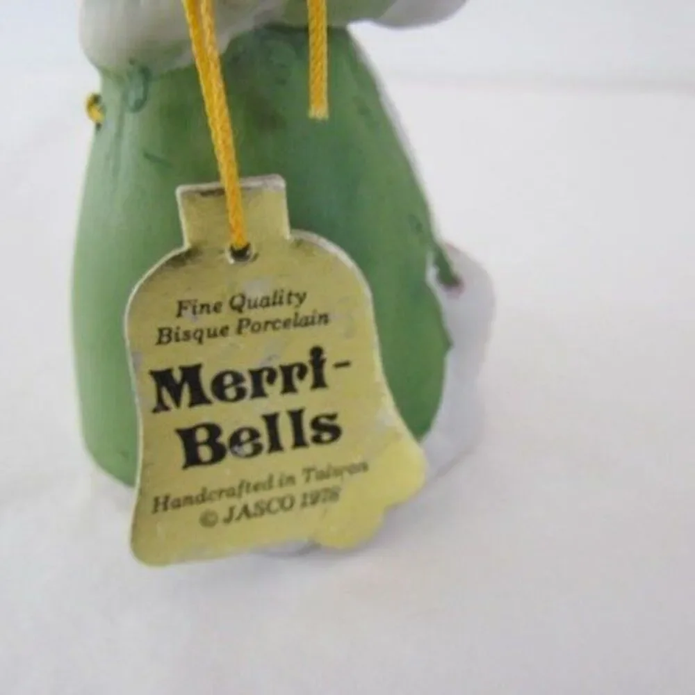 Vintage Merri Bells Christmas Little Girl & Dog Ornament Bell Deadstock
